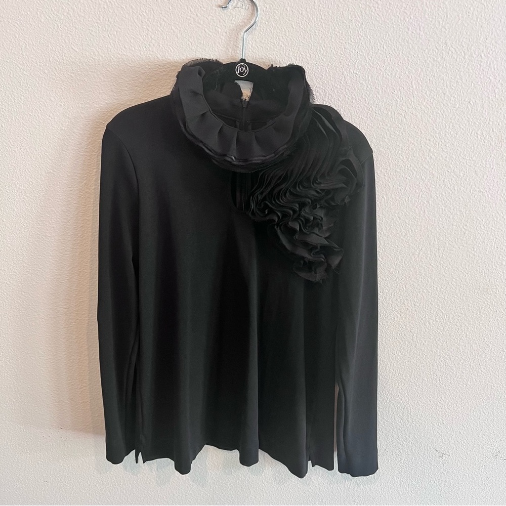 Black Long Sleeve Ruffle Ribbon Blouse Medium soft surroundings